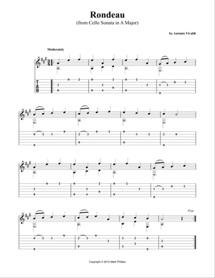 Rondeau (from Cello Sonata in A major) Classical Guitar scores gallery preview page 1