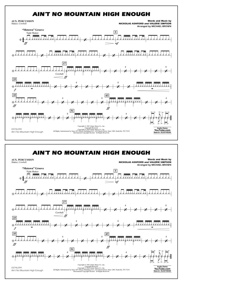 Ain't No Mountain High Enough (arr. Michael Brown) - Aux Percussion Marching Band scores gallery preview page 1