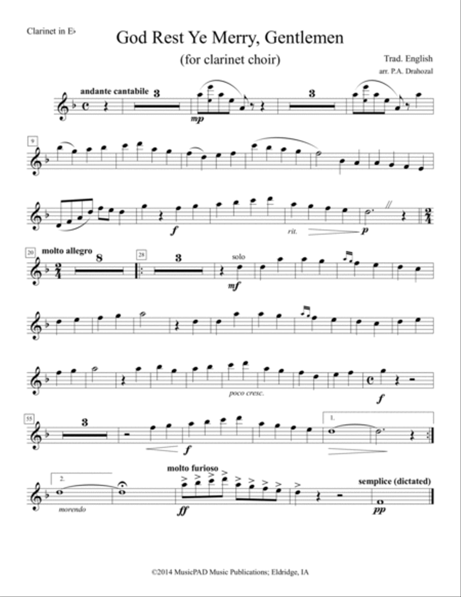 God Rest Ye Merry, Gentlemen (traditional English carol - for clarinet choir) Clarinet Choir scores gallery preview page 5