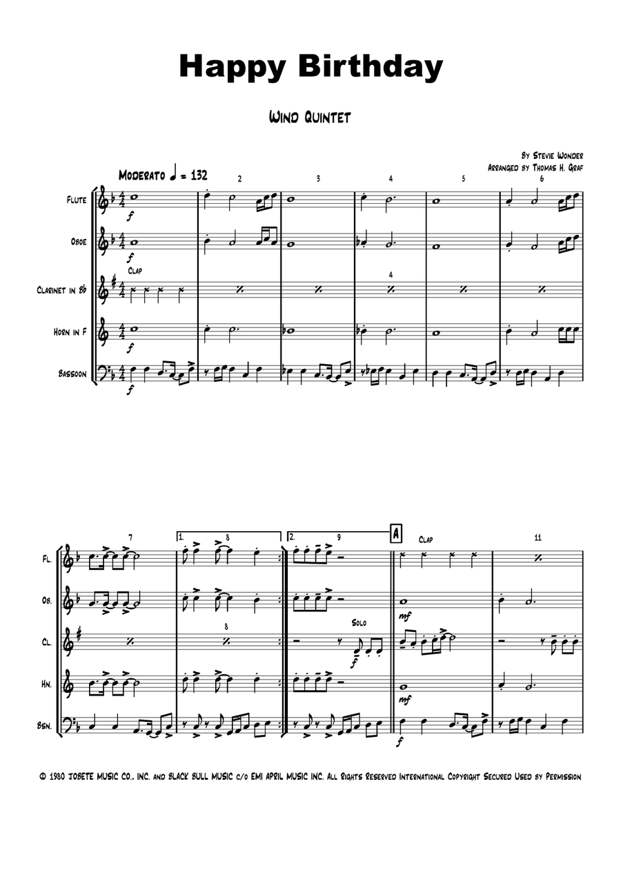 Happy Birthday Woodwind Quintet scores gallery preview page 1