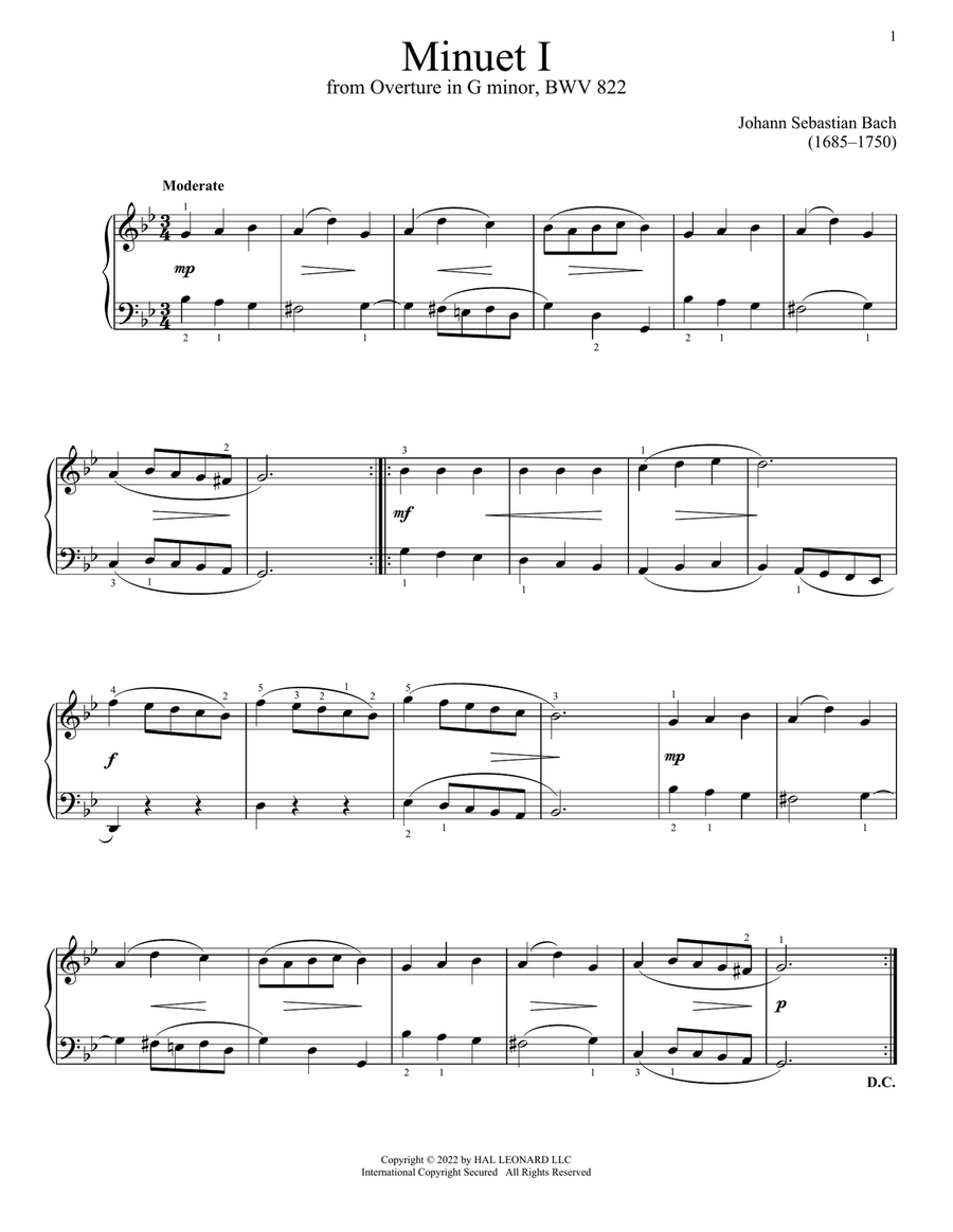 Book cover for Minuet I In G Minor, BWV 822