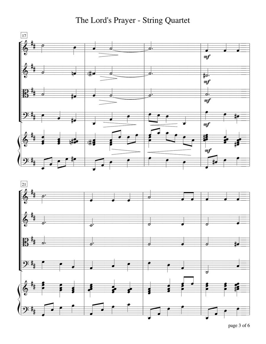 The Lord's Prayer (for string quartet with optional piano accompaniment) Small Ensemble scores gallery preview page 5