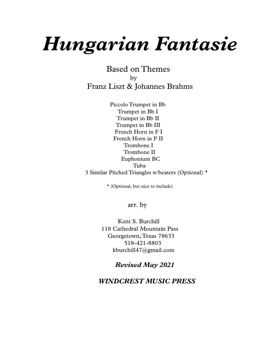 HUNGARIAN FANTASIE for Brass Ensemble/Choir image number null