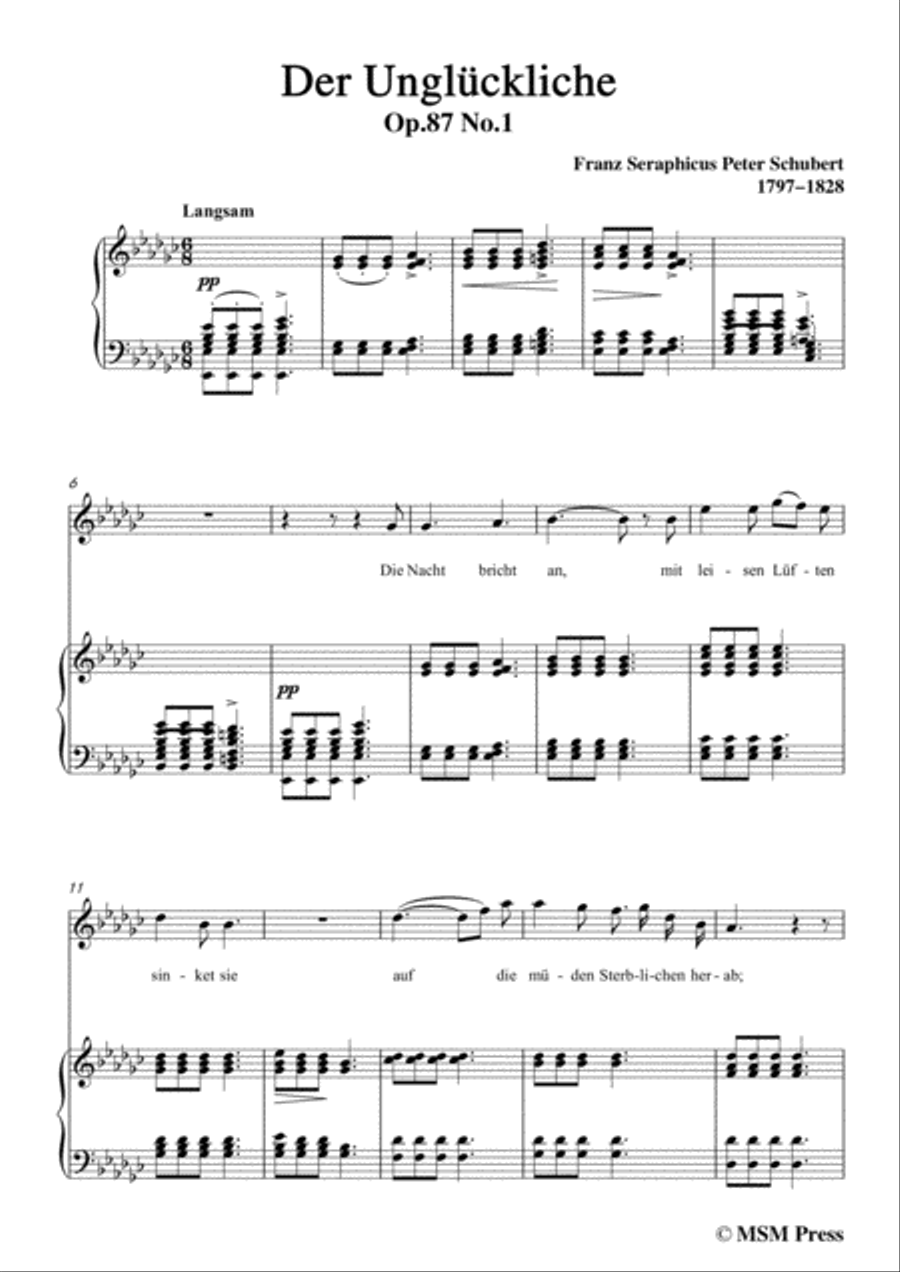 Schubert-Der Unglückliche,in e flat minor,Op.87,No.1,for Voice and Piano Voice Solo scores gallery preview page 3