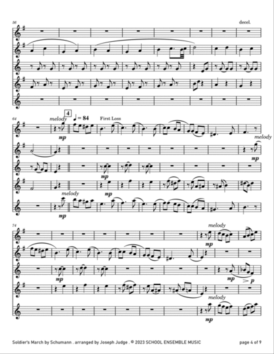 Soldier's March by Schumann for Saxophone Quartet in Schools Saxophone Quartet scores gallery preview page 4