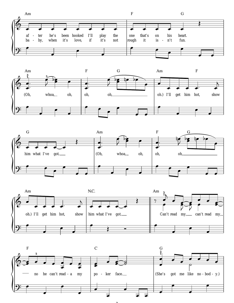 Poker Face Easy Piano scores gallery preview page 2