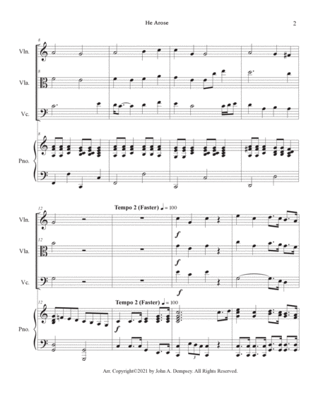 He Arose (Piano Quartet): Violin, Viola, Cello and Piano image number null