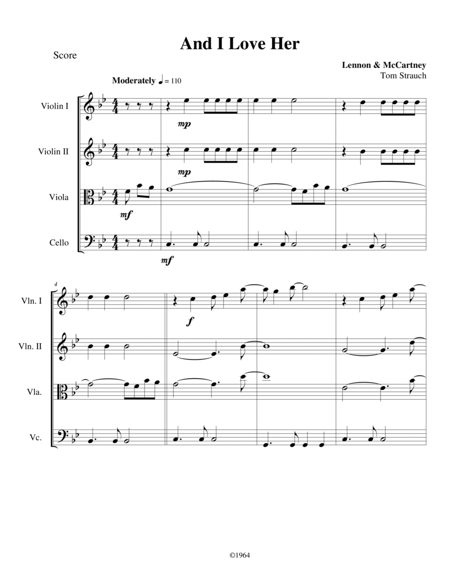 And I Love Her And I Love Her String Quartet scores gallery preview page 1