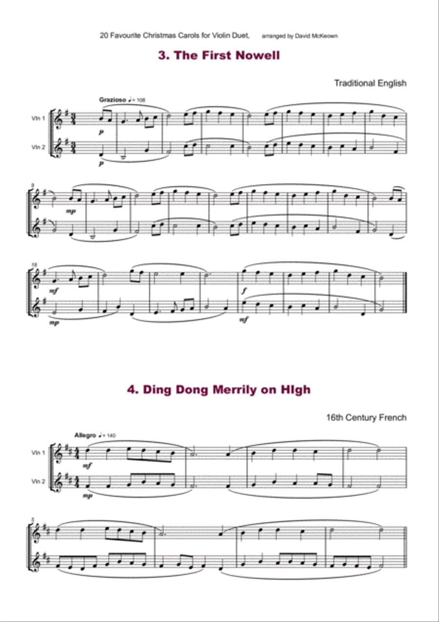 20 Favourite Christmas Carols for Violin Duet String Duet scores gallery preview page 4