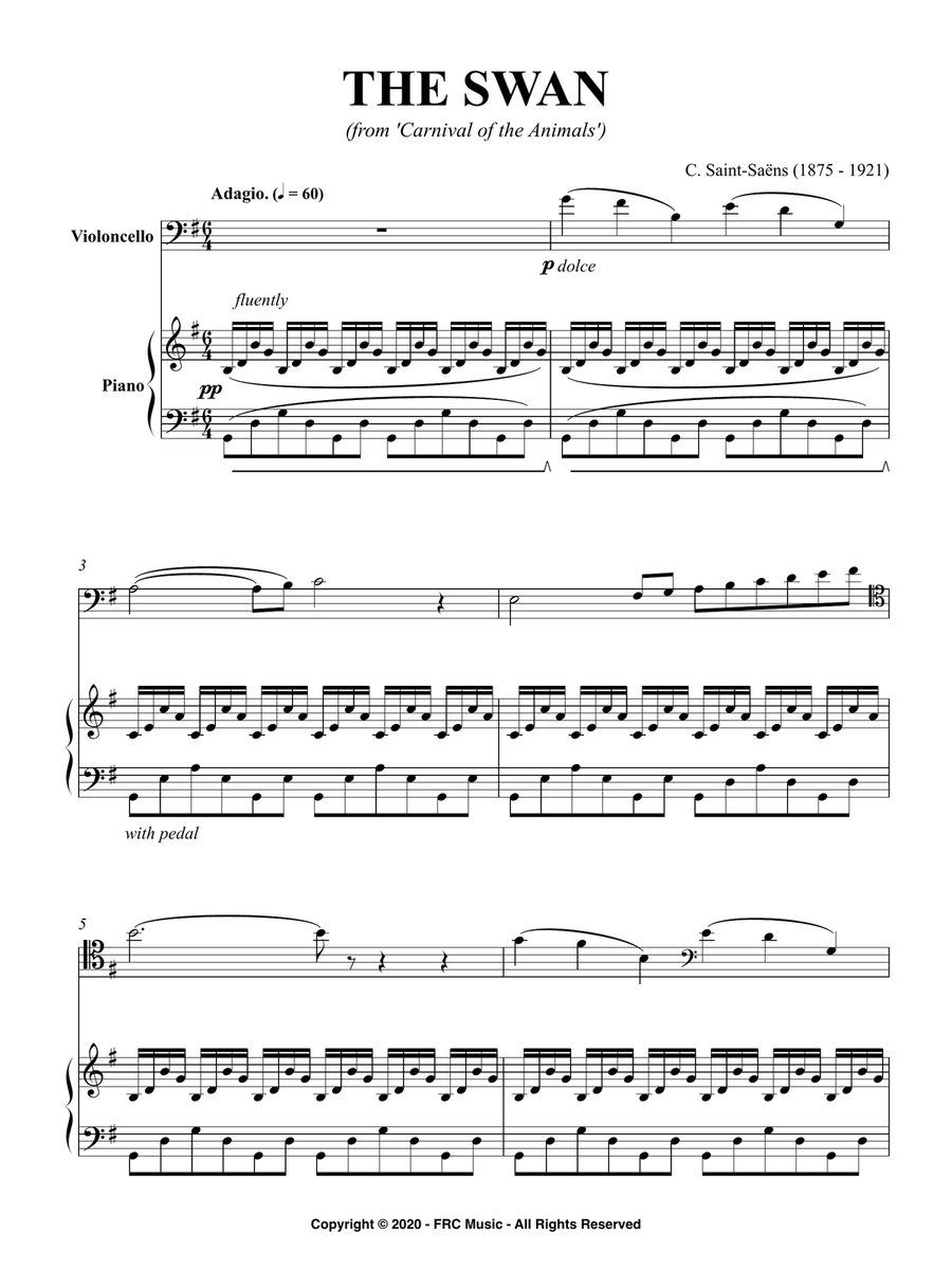 The Swan - for Violoncello Solo and Piano as played by Kathryn Stott and Yo Yo Ma Piano scores gallery preview page 3