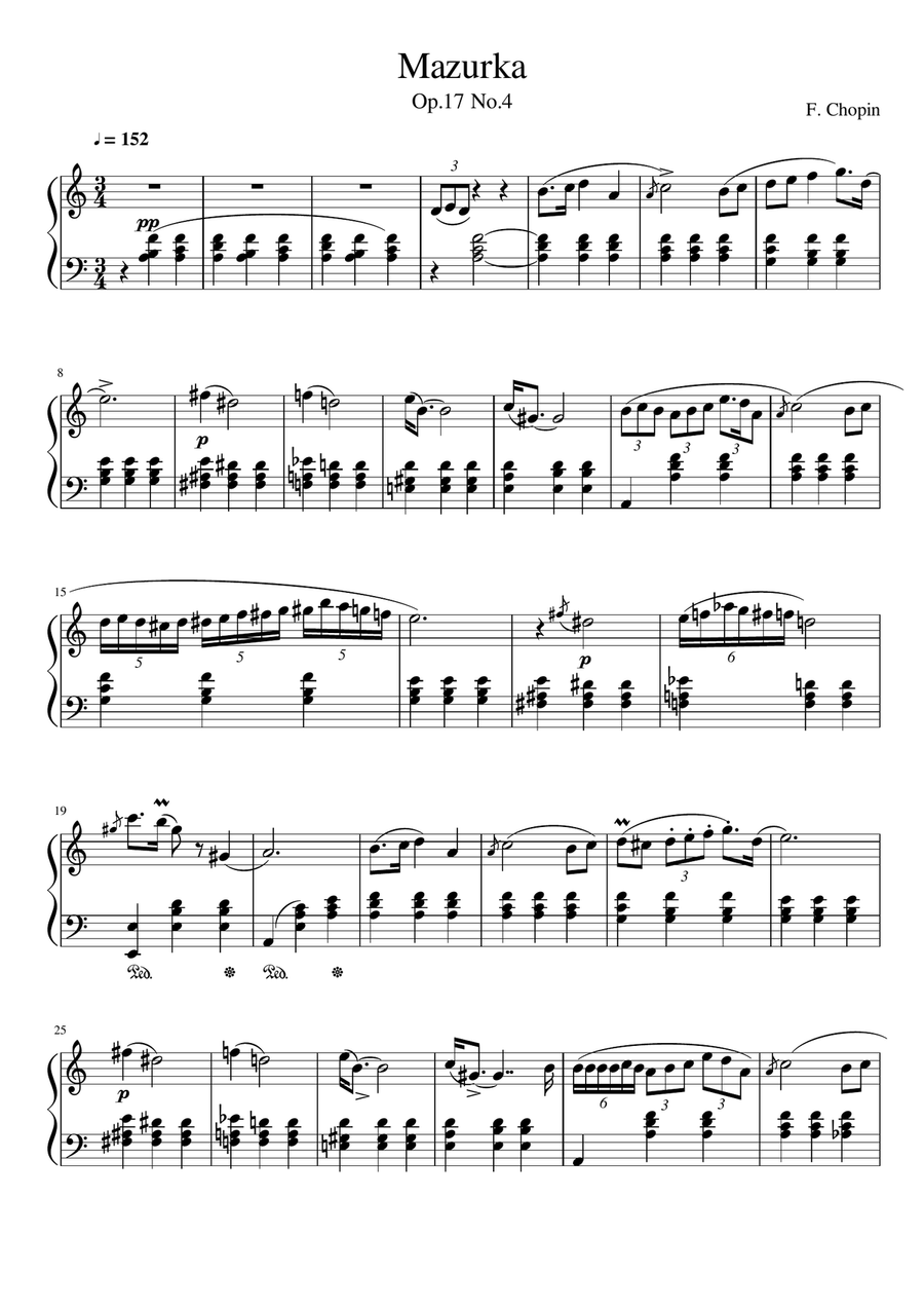 Mazurka, Op. 17, No. 4 Piano Solo scores gallery preview page 1