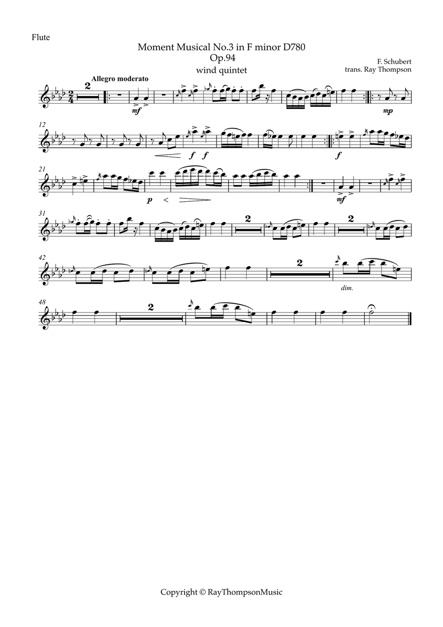 Schubert: Moment Musical Op.94 No.3 in F minor D780 - wind quintet Woodwind Quintet scores gallery preview page 3