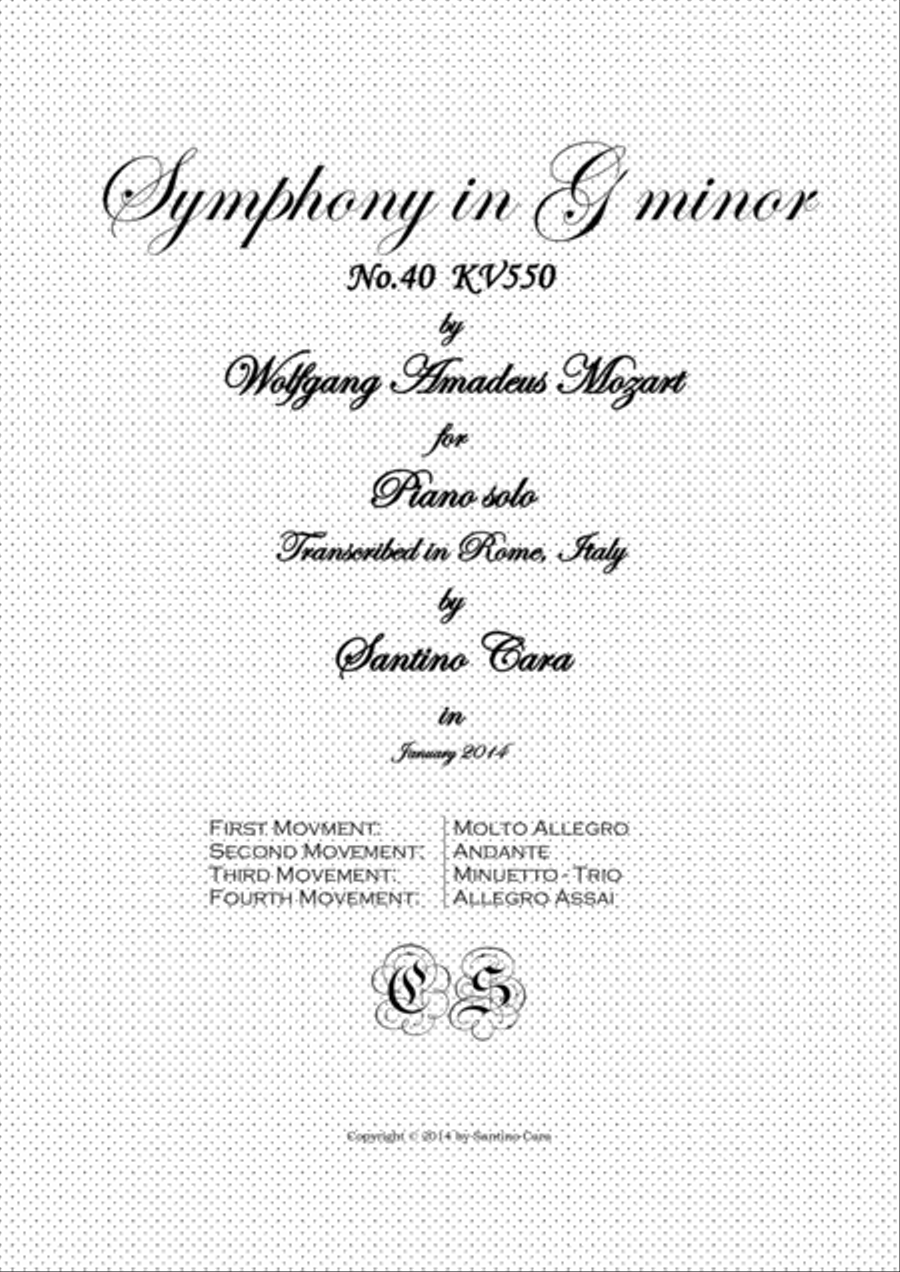 Mozart - Complete Symphony in G minor No.40 K.550 for Piano solo Piano Solo scores gallery preview page 1