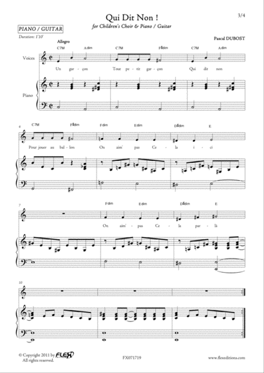 Qui dit non Qui dit non Children's Choir scores gallery preview page 3