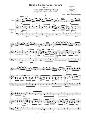 Book cover for Vivaldi - Double Concerto in D minor RV 541 for Violin and Cembalo or Piano