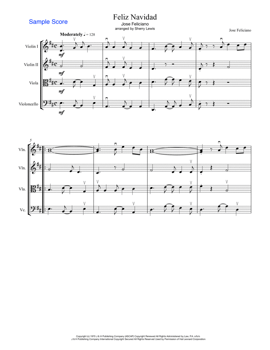 Feliz Navidad String Quartet scores gallery preview page 1