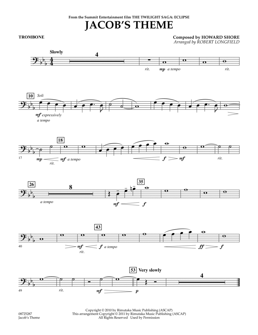 Jacob's Theme (from The Twilight Saga: Eclipse) - Trombone