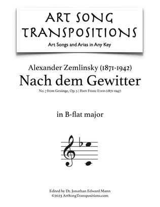 Book cover for ZEMLINSKY: Nach dem Gewitter, Op. 5 no. 7 (transposed to B-flat major)