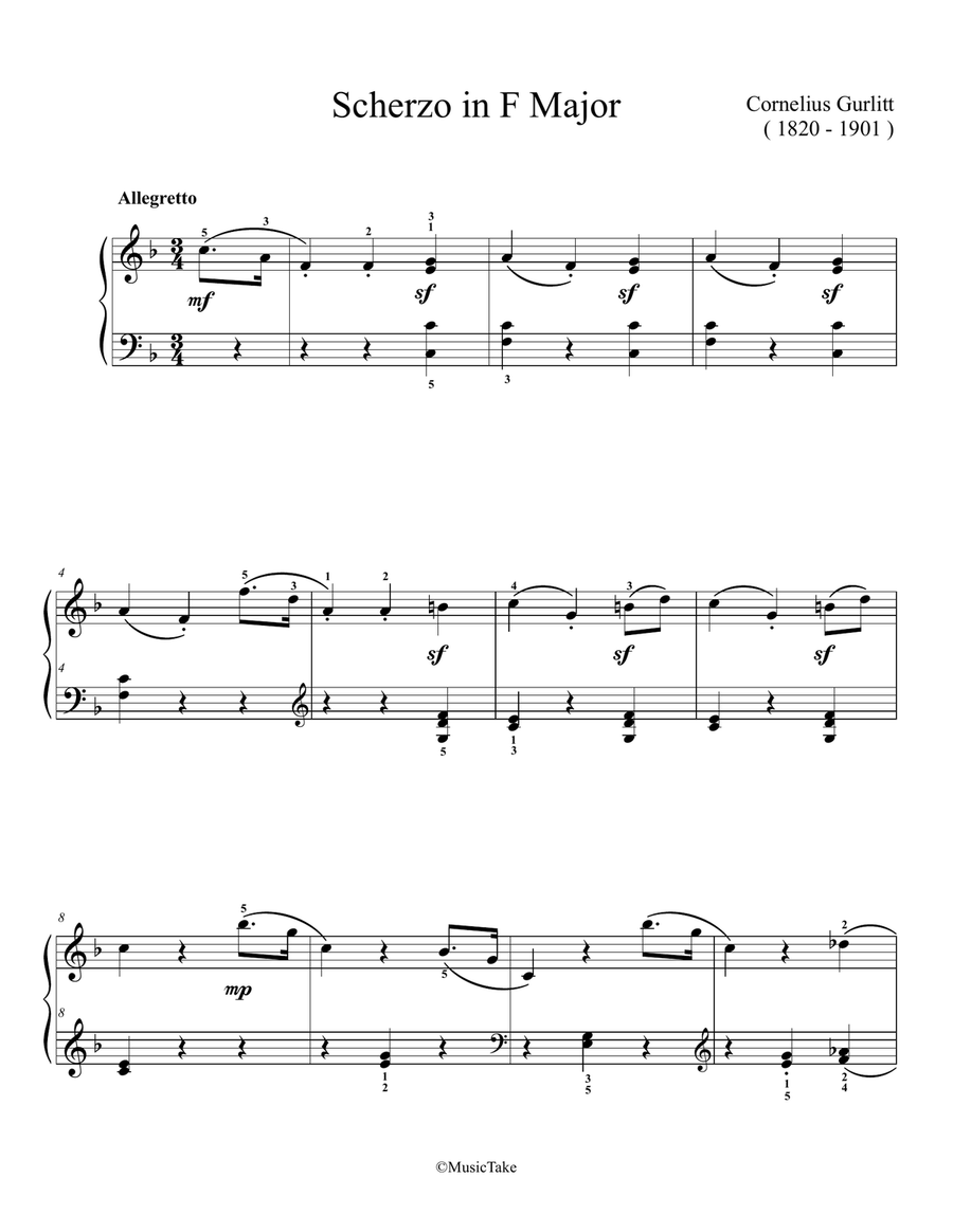 Gurlitt. Scherzo in F Major Easy Piano scores gallery preview page 1