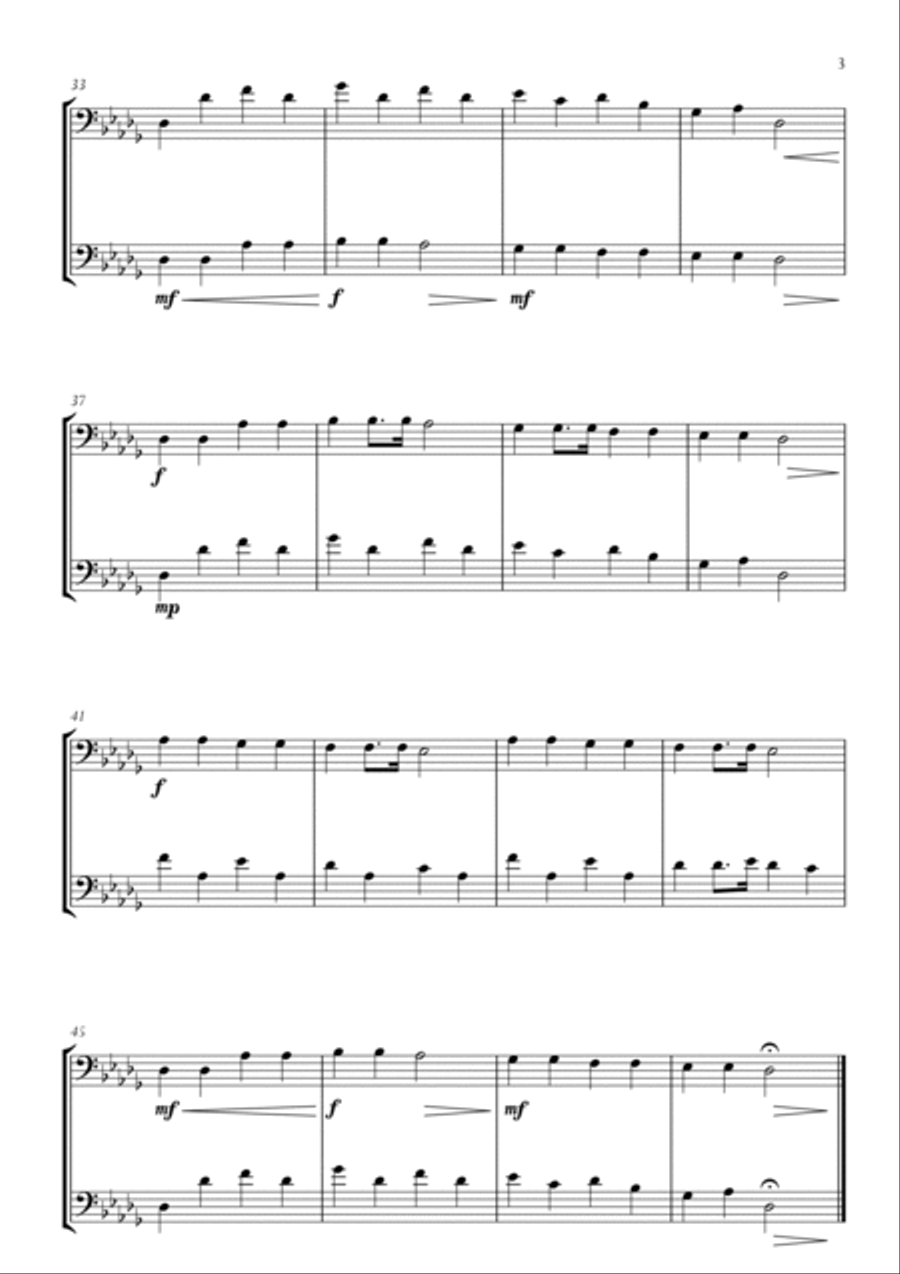 Twinkle Twinkle Little Star in Db Major for Cello (Violoncello) and Double Bass Duo. Easy version. String Duet scores gallery preview page 3
