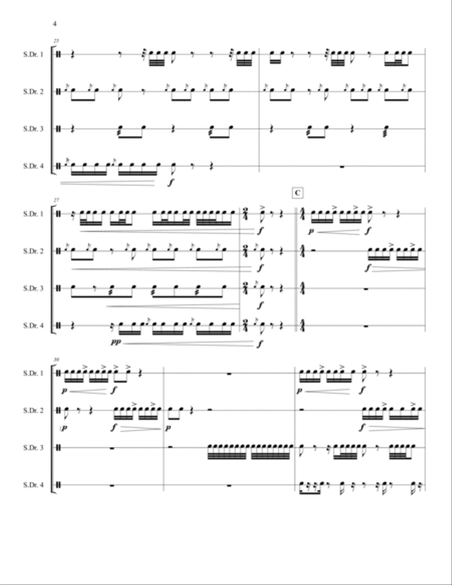 4 Square Cadence for 4 Snare Drums Snare Drum scores gallery preview page 5