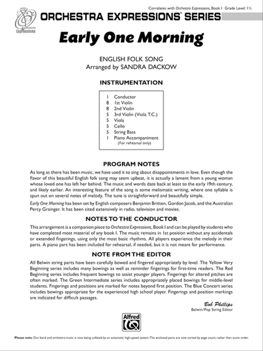 Early One Morning: Score Early One Morning: Score String Orchestra scores gallery preview page 1