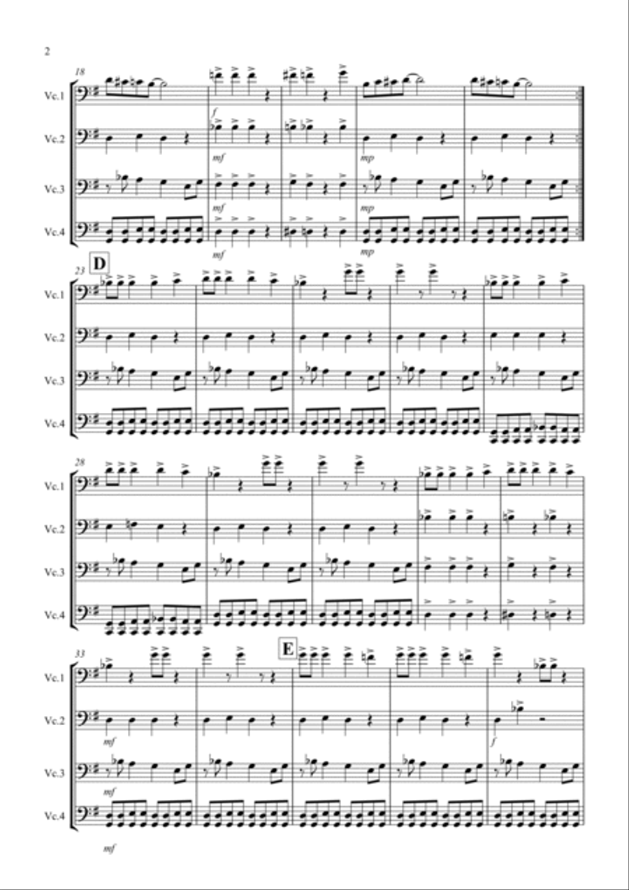 Burnie's Blues for Cello Quartet Cello Solo scores gallery preview page 2