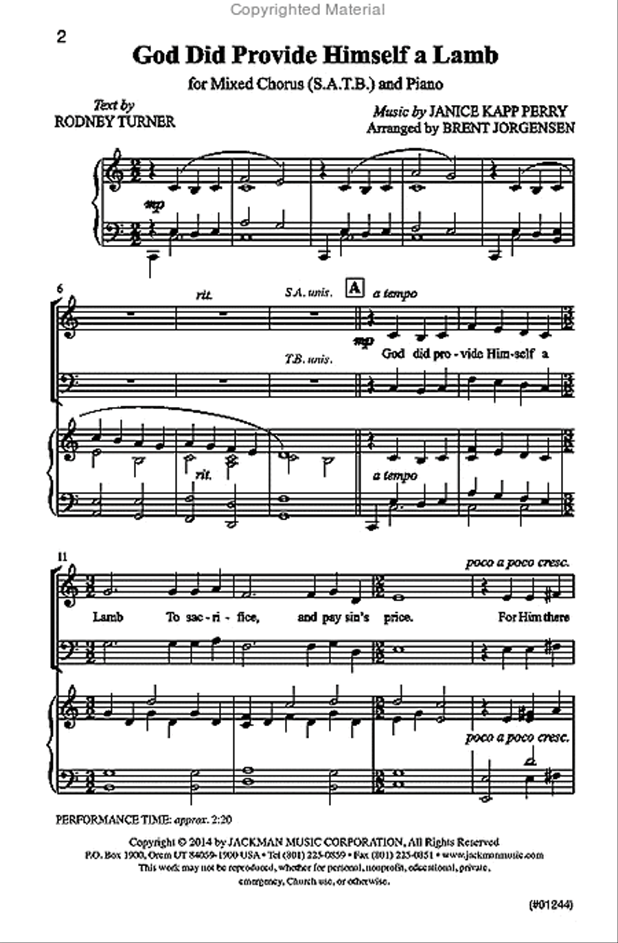 God Did Provide Himself a Lamb – SATB 4-Part scores gallery preview page 2