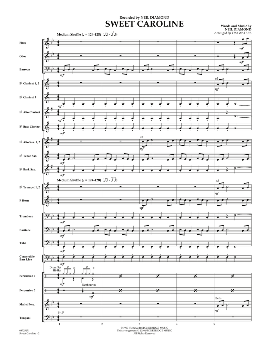 Sweet Caroline - Conductor Score (Full Score) Concert Band scores gallery preview page 2