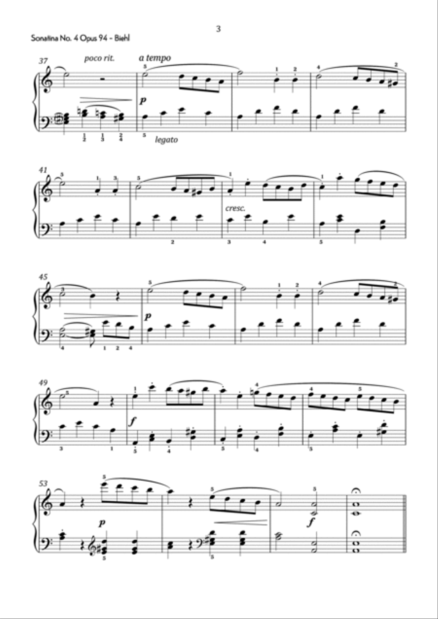 Biehl - Sonatina No. 4 Op. 94 in A minor - Easy Piano Method scores gallery preview page 4
