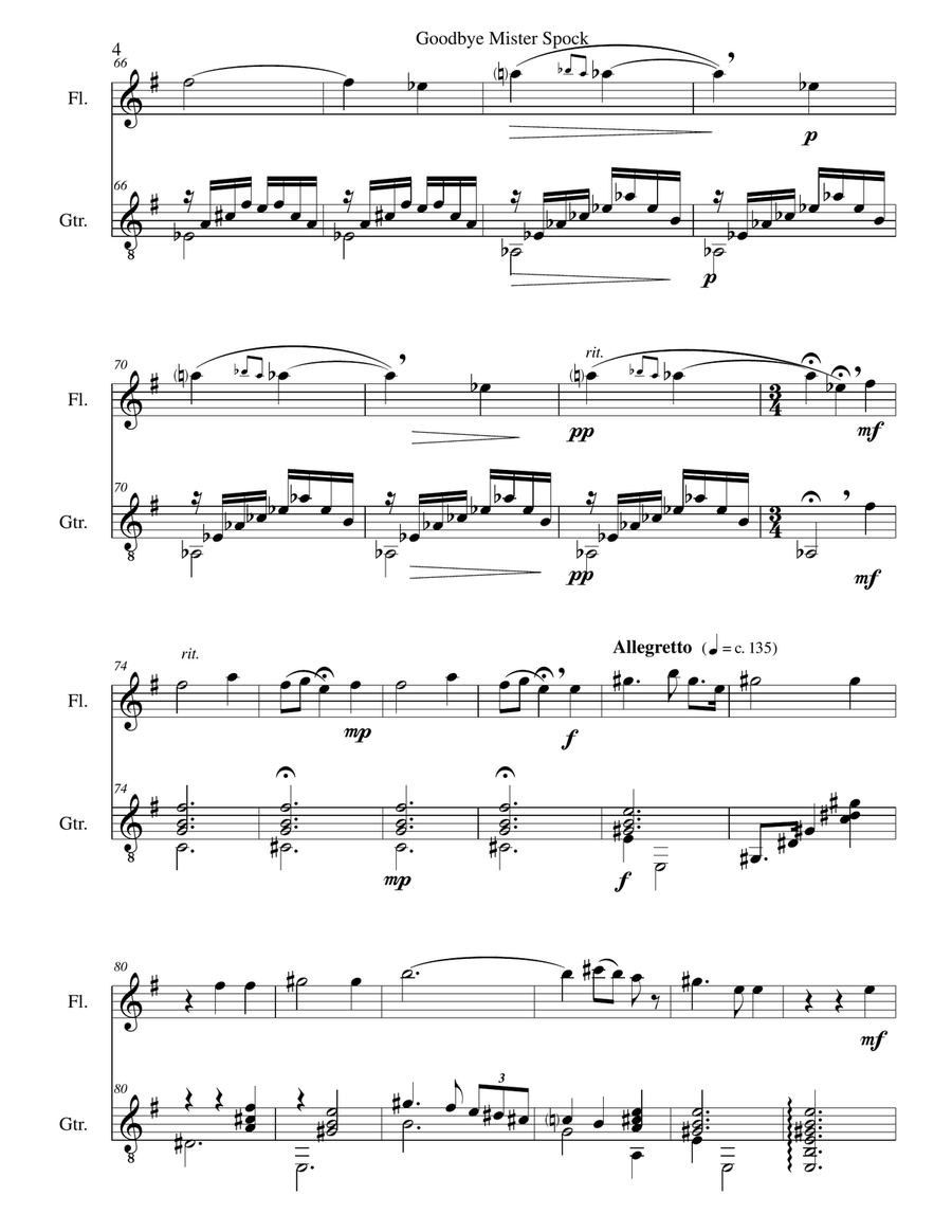 Goodbye Mister Spock for flute and guitar Flute scores gallery preview page 4