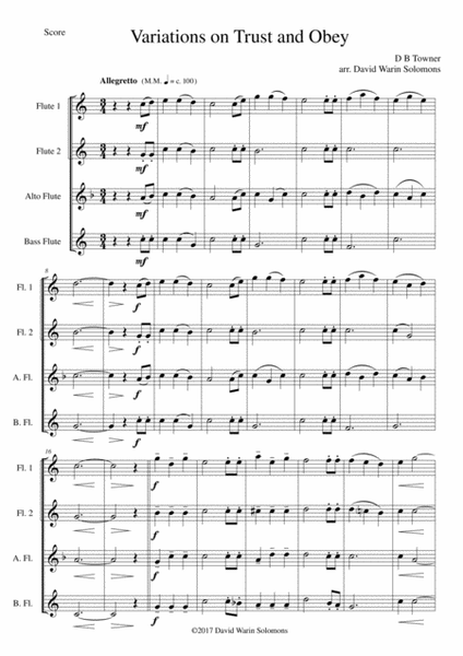 Variations on Trust and Obey for Flute quartet (2 C flutes, alto flute, bass flute) image number null