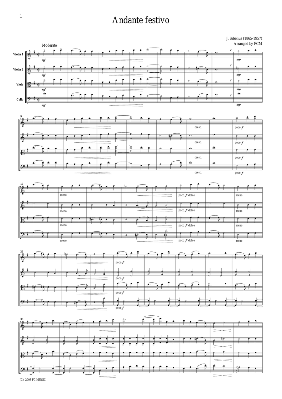 Sibelius Andante festivo, for string quartet, CS601 image number null