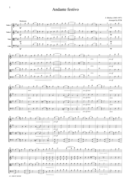 Sibelius Andante festivo, for string quartet, CS601 by Jean Sibelius Cello - Digital Sheet Music