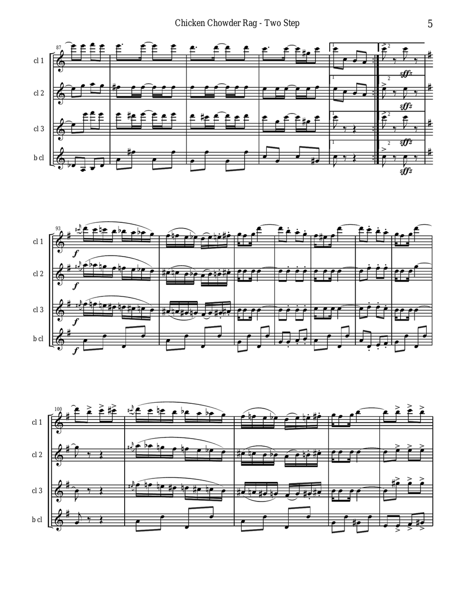 Chicken Chowder Rag by Irene Giblin for Clarinet Quartet Clarinet Quartet scores gallery preview page 5