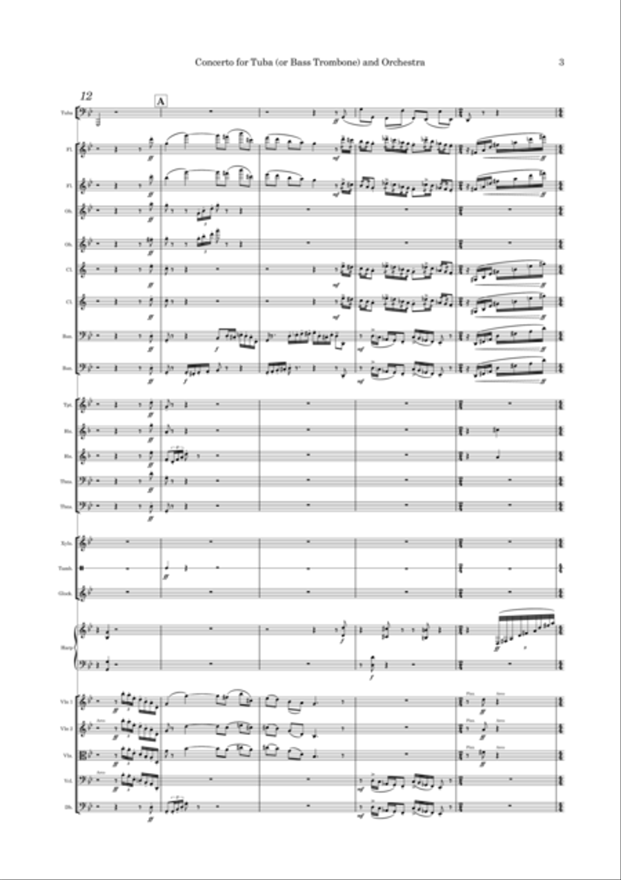 Concerto for Tuba (or bass trombone) and Orchestra Tuba scores gallery preview page 3