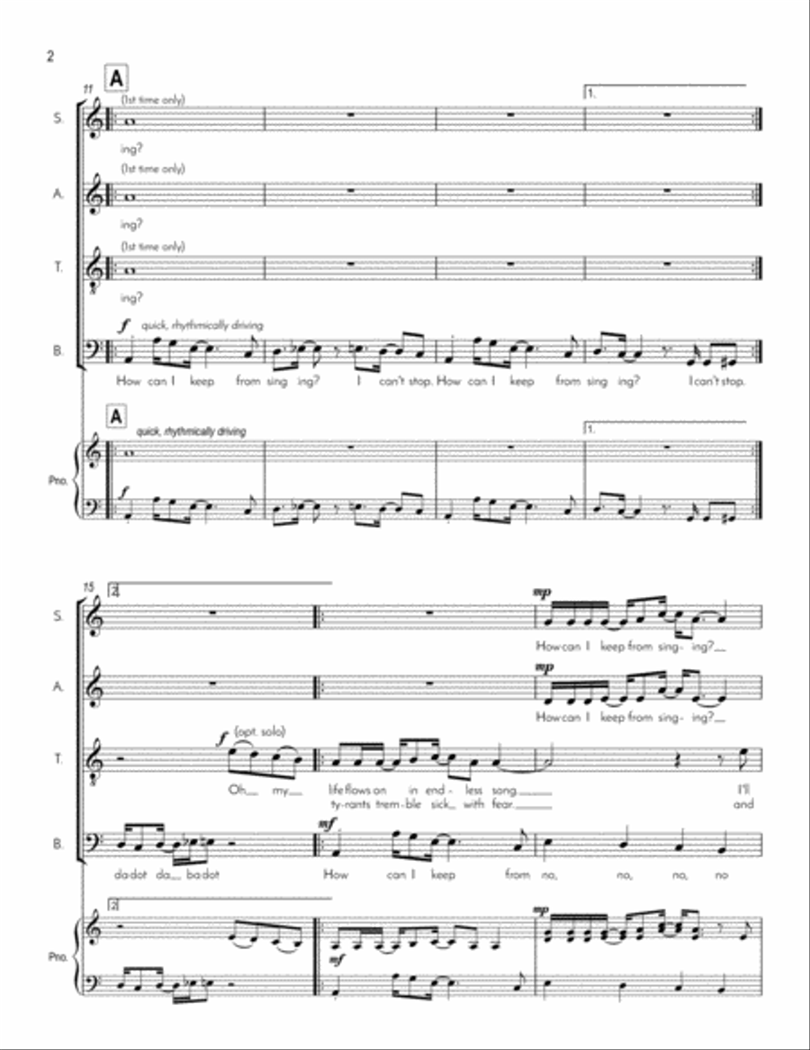 I Can't Stop (How Can I Keep from Singing?) 4-Part scores gallery preview page 3