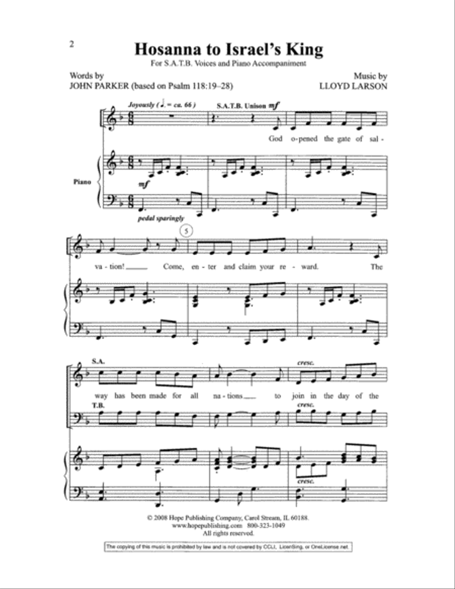 Hosanna to Israel's King 4-Part scores gallery preview page 2