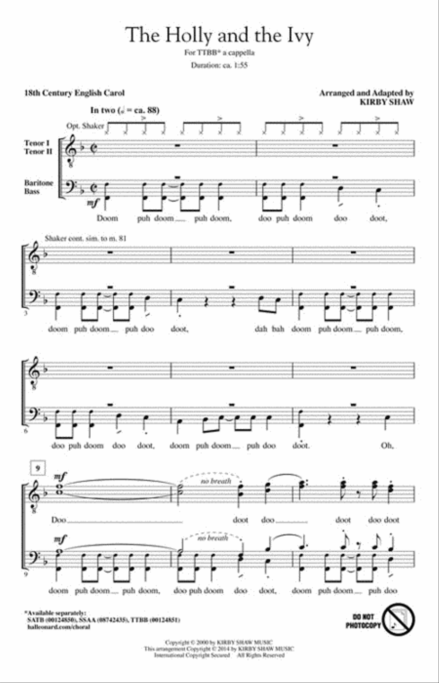 The Holly and the Ivy TTBB scores gallery preview page 2