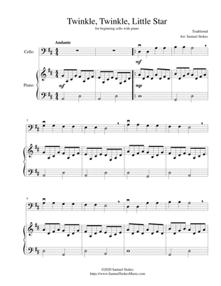 Twinkle, Twinkle, Little Star - for beginning cello with optional piano accompaniment
