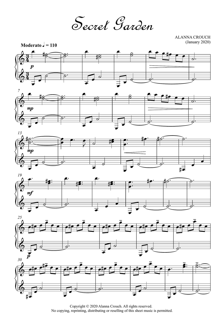 Secret Garden Piano Solo scores gallery preview page 1