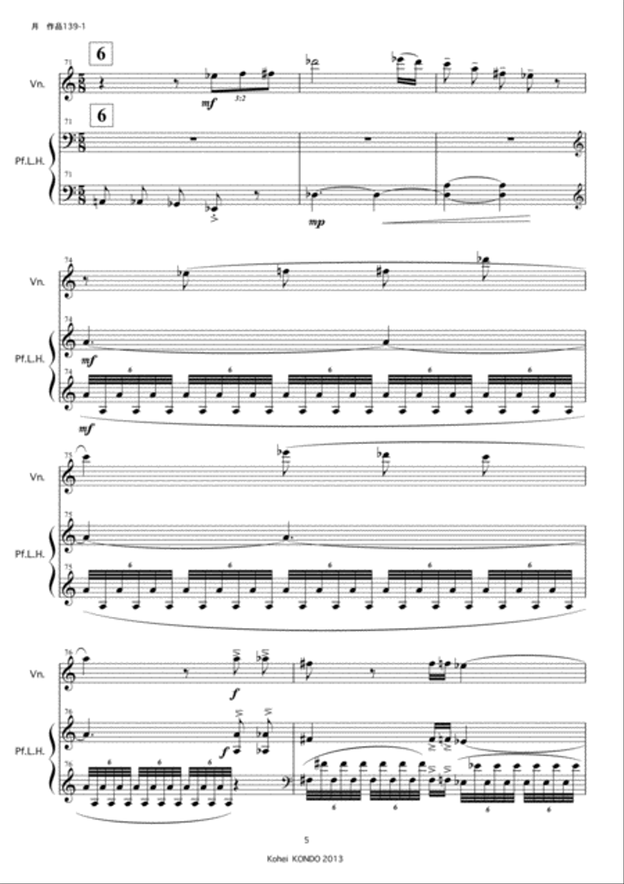 Three pieces for violin and piano with left hand Op.139