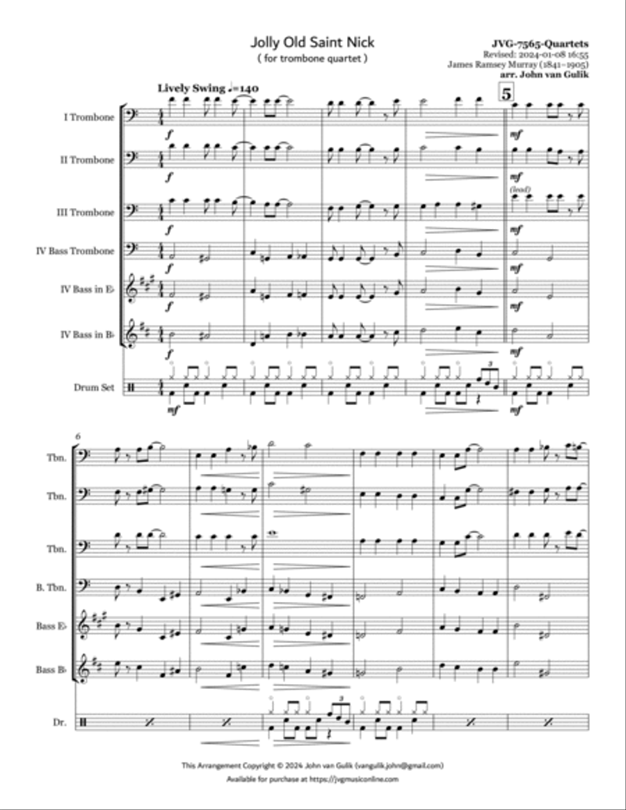 Jolly Old Saint Nick - Trombone Quartet Trombone Quartet scores gallery preview page 2