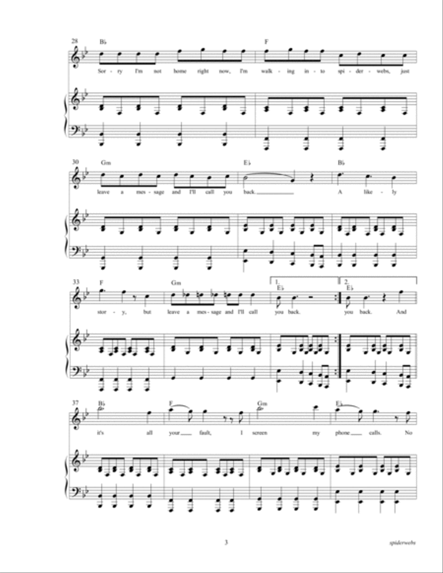 Spiderwebs Piano, Vocal, Guitar scores gallery preview page 5