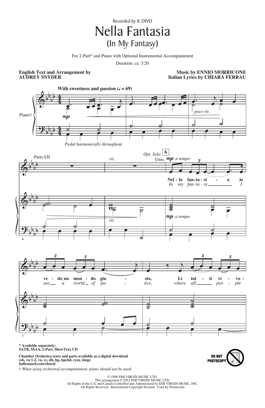 Nella Fantasia (In My Fantasy) (arr. Audrey Snyder) 2-Part scores gallery preview page 1