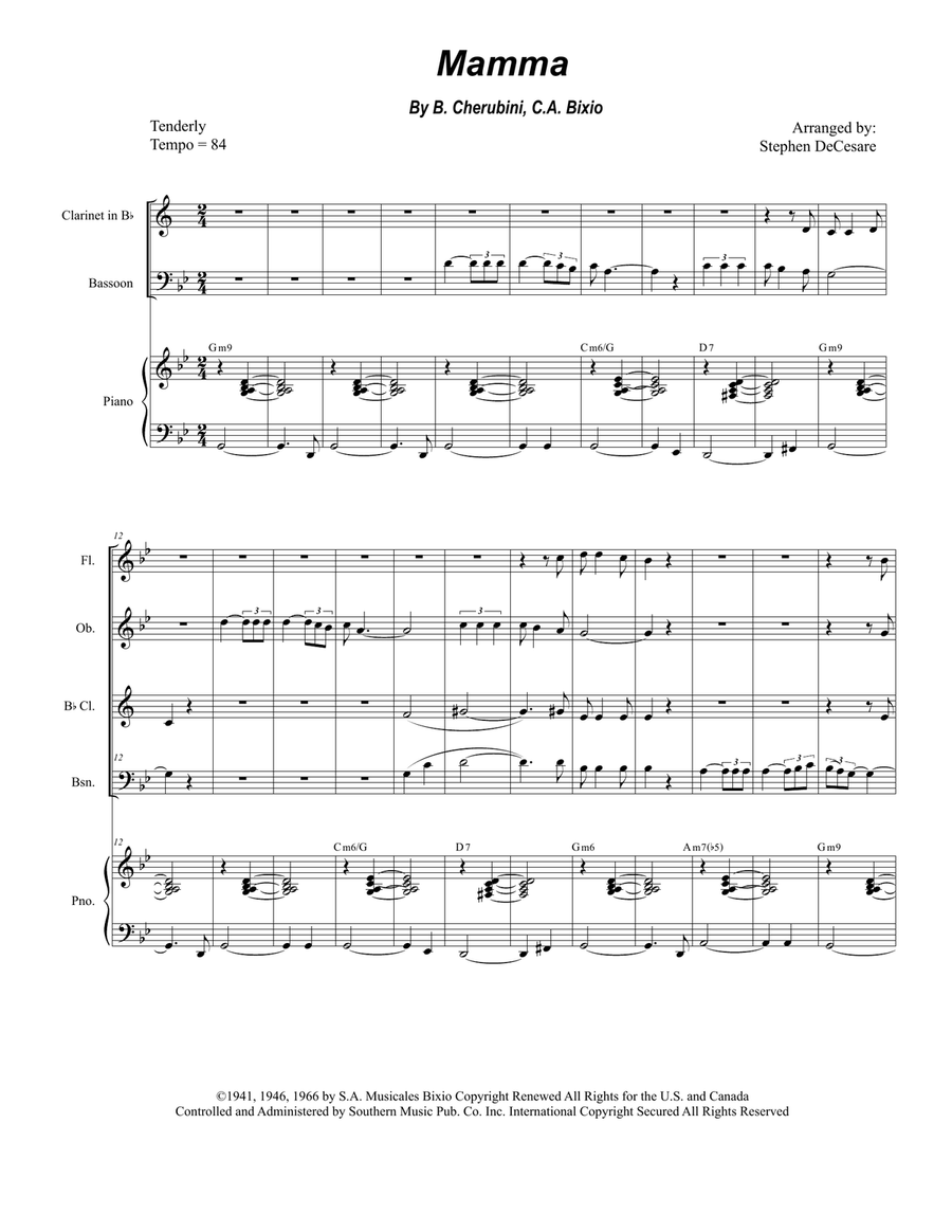 Mama (mamma) Woodwind Quartet scores gallery preview page 1