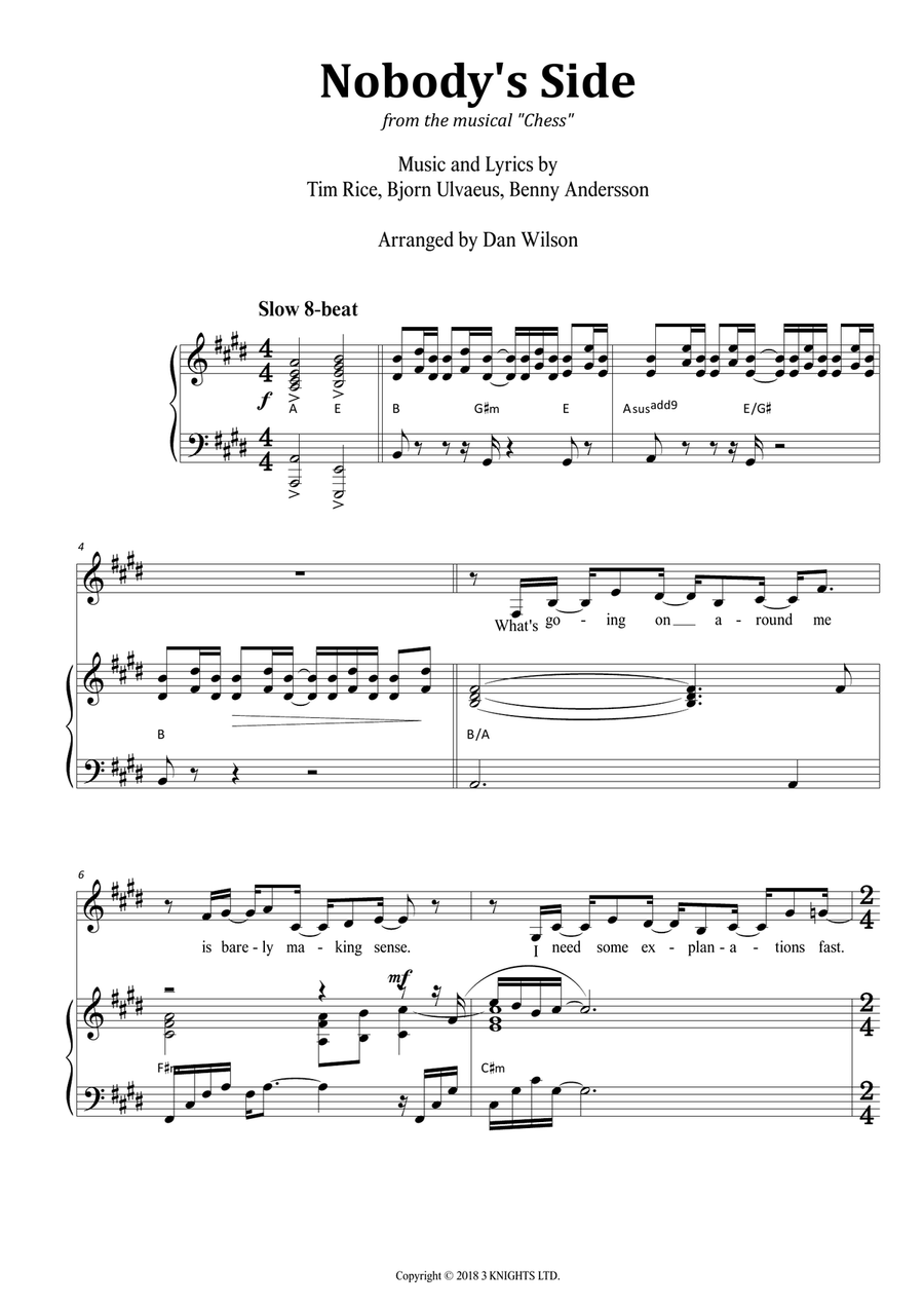 Nobody's Side (andersson/rice/ul Piano, Vocal scores gallery preview page 1