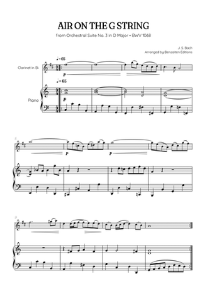 JS Bach • Air on the G String from Suite No. 3 BWV 1068 | clarinet & piano sheet music