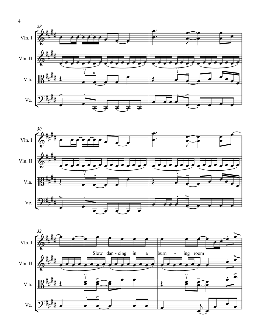 Slow Dancing In A Burning Room String Quartet scores gallery preview page 4