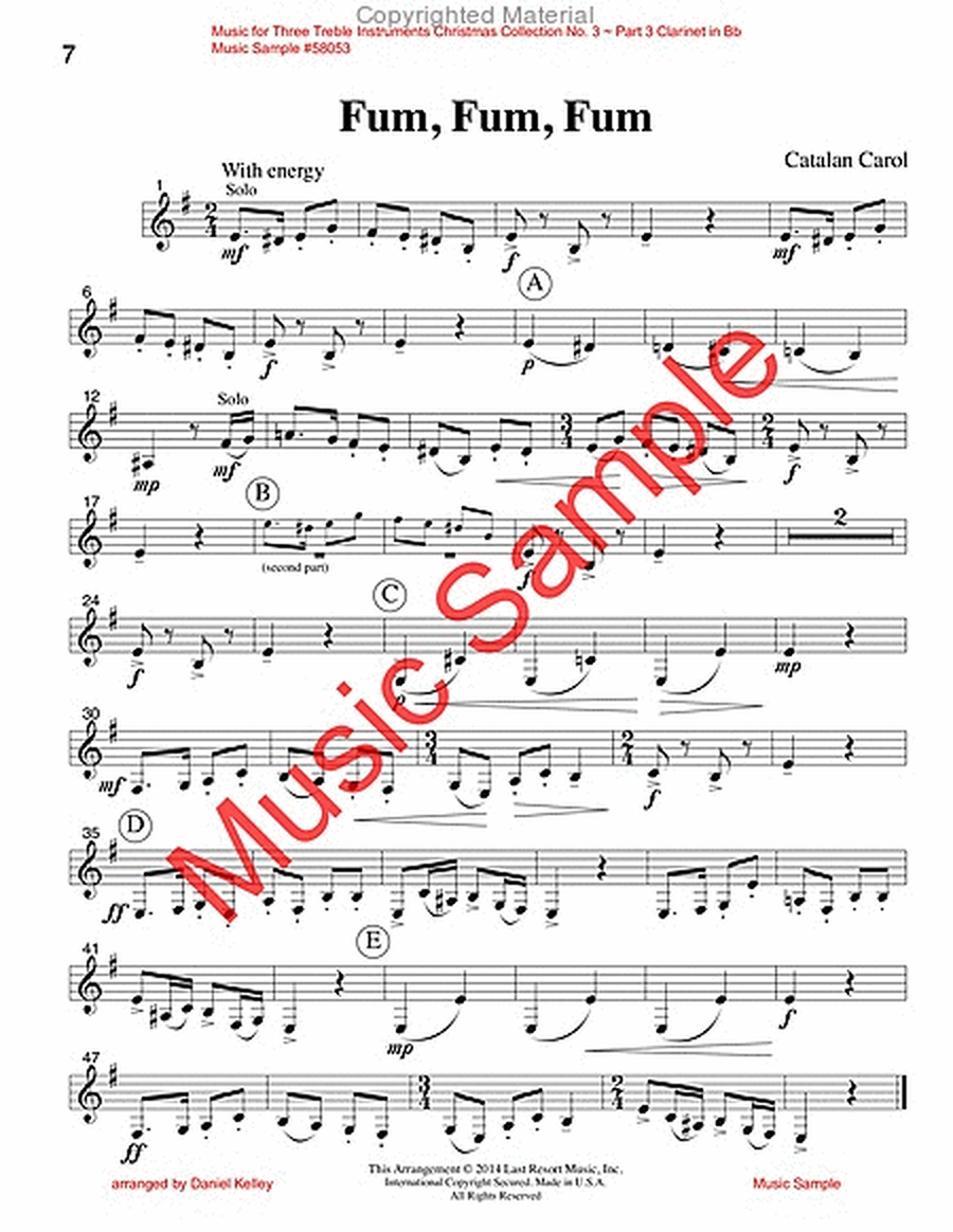 Music for Three Treble Instruments, Christmas Collection No. 3 Holiday Favorites